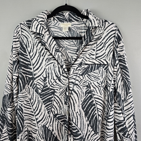 CYNTHIA‎ ROWLEY Sleepwear Palm Print Button-up Nightshirt Black Women’s Size M - Picture 4 of 13